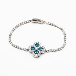 BLUE SILVER CLOVER CZ TENNIS BRACELET